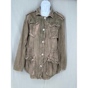 Free People Jacket Womens Small Green Military Olive Pink Button Grunge Boho
